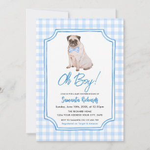 Invitación Chico de Perro de Cuadro Azul Baby Shower