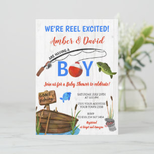 Invitación Chico de pesca temática emocionada ducha de bebé