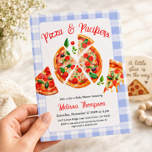 Invitación Chico de Pizza y Chupetes Baby Shower de Cuadros A