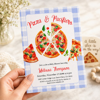 Invitación Chico de Pizza y Chupetes Baby Shower de Cuadros A