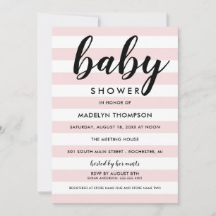 Invitación Chico de raya rosa claro moderna para baby shower