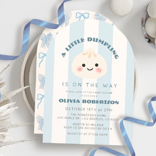 Invitación Chico de rayas azules Pequeño Dumpling Baby Shower