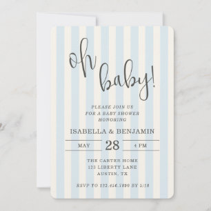Invitación Chico de rayas azules y crema Oh Baby Baby Shower
