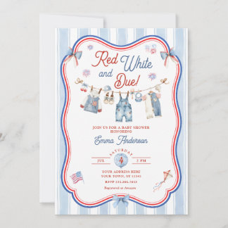 Invitación Chico de rojo, blanco y a tiempo Fiesta de Bebé