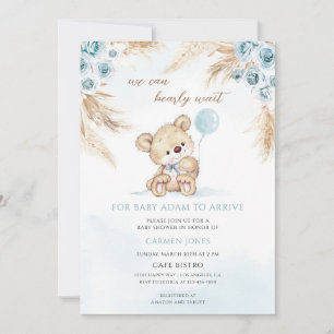 Invitación Chico de Shower de Bebé con Hierba de Oso de Peluc