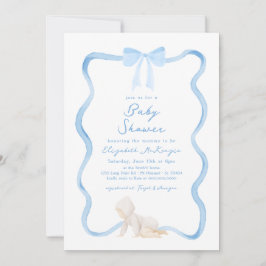 Invitación Chico de Shower de Bebé con Lazo Azul Dibujado a M