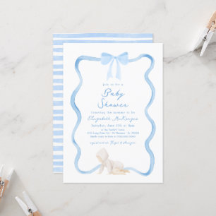Invitación Chico de Shower de Bebé con Lazo Azul Dibujado a M