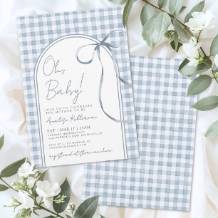 Invitación Chico de Shower de Bebé con Moño Azul a Cuadros