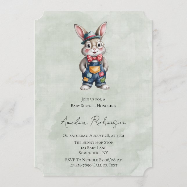 Invitación Chico de shower de bebé Hipster Bunny  (Anverso)