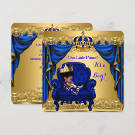 Invitación Chico de Shower de Bebé Principito Azul Real Dorad