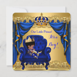 Invitación Chico de Shower de Bebé Principito Azul Real Dorad