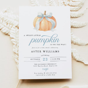 Invitación Chico de Shower de Calabaza con Lazo Azul
