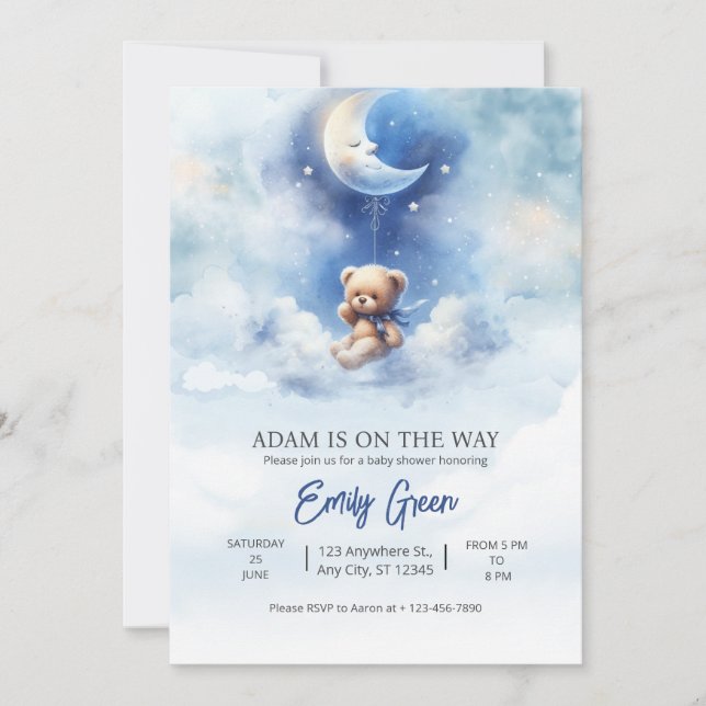Invitación Chico de shower de oso de peluche azul Apenas pode (Anverso)