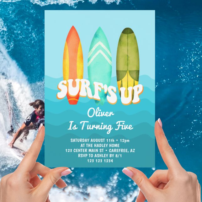 Invitación Chico de tabla de surf Surfs Up cumpleaños 5 (Subido por el creador)