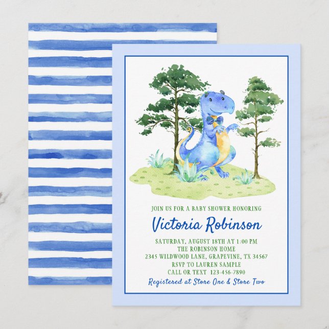 Invitación Chico de tiburón de acuarela cumpleaños (Anverso / Reverso)
