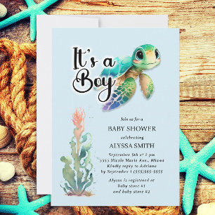 Invitación Chico de Tortuga Marina Baby Shower