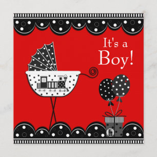 Invitación Chico de tren rojo y negro Baby Shower