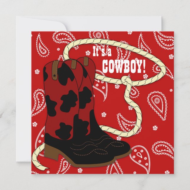Invitación Chico de vaquero con bandana roja para baby shower (Anverso)