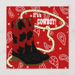 Invitación Chico de vaquero con bandana roja para baby shower