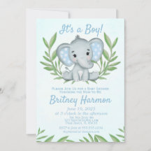 Chico de vegetación moderna elefante baby shower