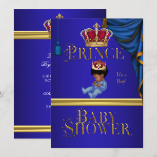 Invitación Chico del bebé elegante corona del principito azul