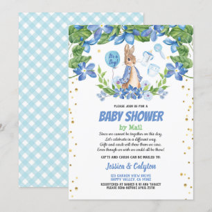 Invitación Chico ducha bebé por correo Bunny Rabbit azul