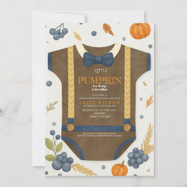 Invitación Chico ducha de bebé autum otoño burlap azul bodysu