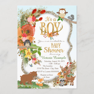 Invitación Chico Ducha de Bebé Bosque Cuerno