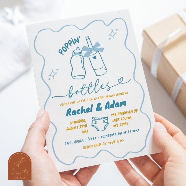 Invitación Chico Ducha De Bebe Botellas Azules Saltando Dibuj (Subido por el creador)