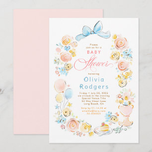 Invitación Chico Ducha de Bebé con Arco Floral Caprichoso