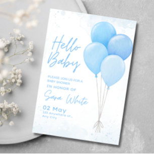Invitación Chico Ducha de Bebé Moderno Minimalista Globo Azul