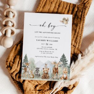 Invitación Chico Ducha de Bebé Oso Bosque Acuarela