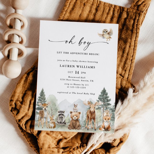 Invitación Chico Ducha de Bebé Oso Bosque Acuarela (Subido por el creador)