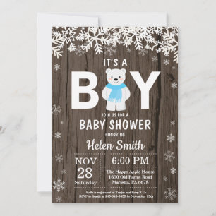 Invitación Chico Ducha de Bebé Oso Polar Rústico Invierno