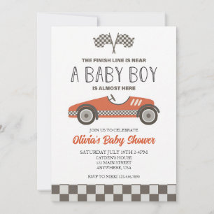 Invitación Chico ducha de coche de carreras retro rojo