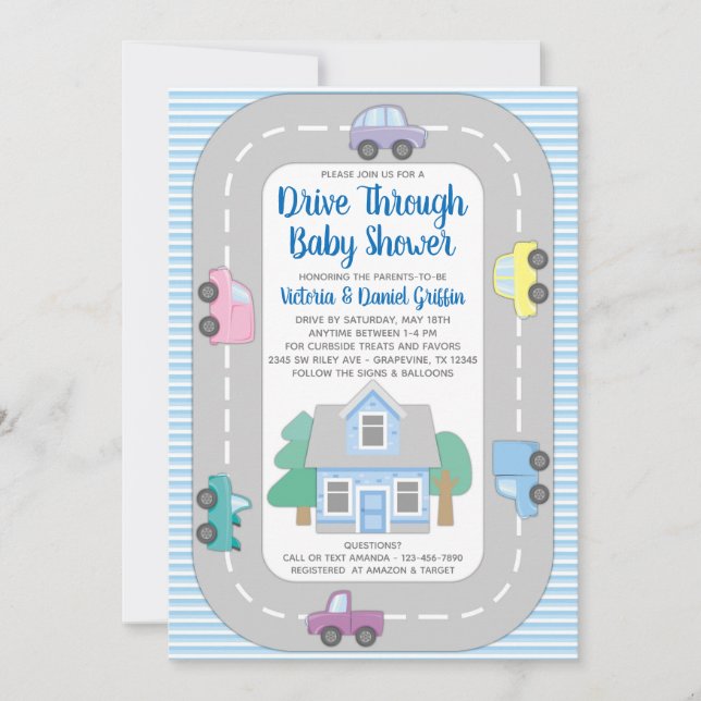 Invitación Chico Duchas para Bebés Drive Through (Anverso)