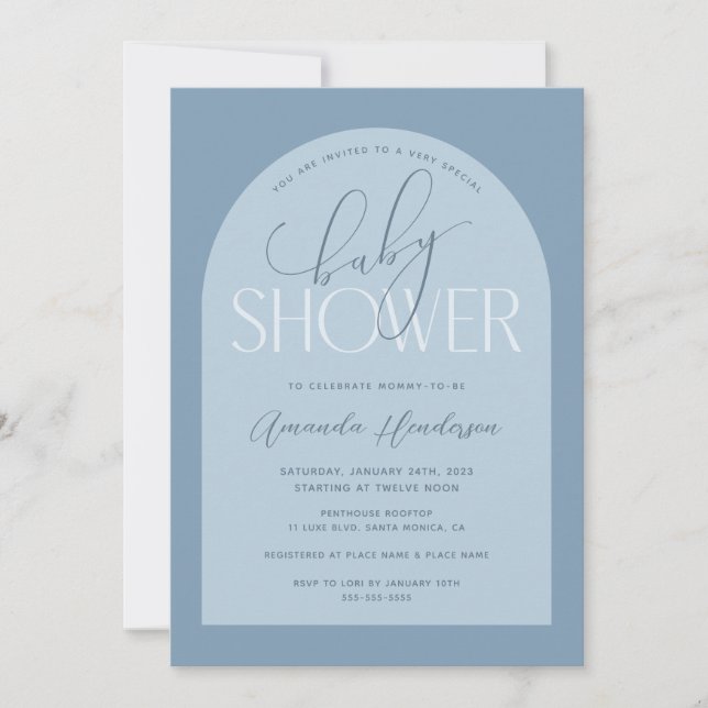 Invitación Chico Dusty Blue Baby Shower (Anverso)