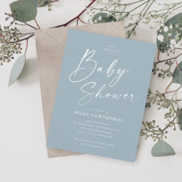 Invitación Chico Dusty Blue de Shower de Baby con Guión Moder