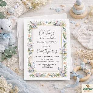 Invitación Chico Elefante Acuarela Baby Shower –Safari Azul
