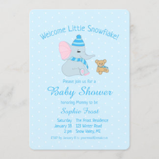 Invitación Chico Elefante Bebé y Oso de Peluche Baby Shower