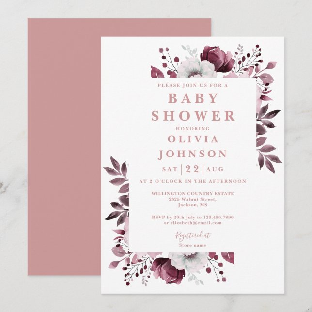 Invitación Chico Elegante Aquarela Floral Campo Baby Shower (Anverso / Reverso)