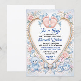 Invitación Chico Elegante Arco Iris Azul Pastel Baby Shower