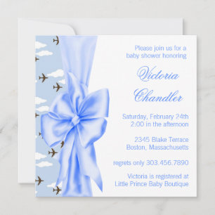 Invitación Chico Elegante de Avión Azul para Baby Shower