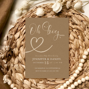 Invitación Chico Elegante Minimalista de Bebé en Marrón Claro