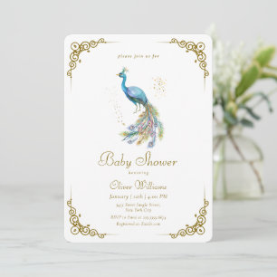 Invitación Chico Elegante Pavón Vintage Baby Shower
