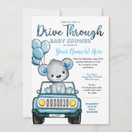 Invitación Chico En Coche De Oso De Baby Shower