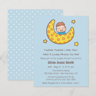 Invitación Chico en la luna Twinkle Little Star Baby Shower