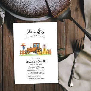 Invitación Chico Espantapájaros Animales de Granja Tractor Ba