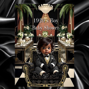 Invitación Chico étnico Baby Shower 1920s Art déco negro dora