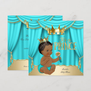 Invitación Chico étnico Baby Shower Príncipe Corona Azul Acua